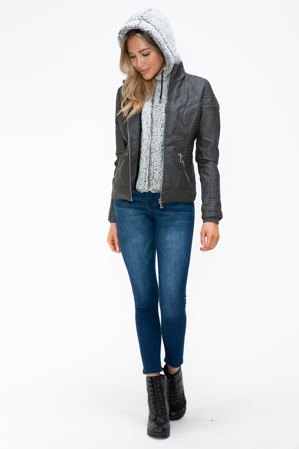 YMI Faux Layered Double-Zipper Jacket with Fuzzy Hood Tops/Jackets/Sweaters Clothing Tops Ship from USA TikTok Trendsi USPS Walmart YMI outerwear Trendsi https://www.cyberehub.com