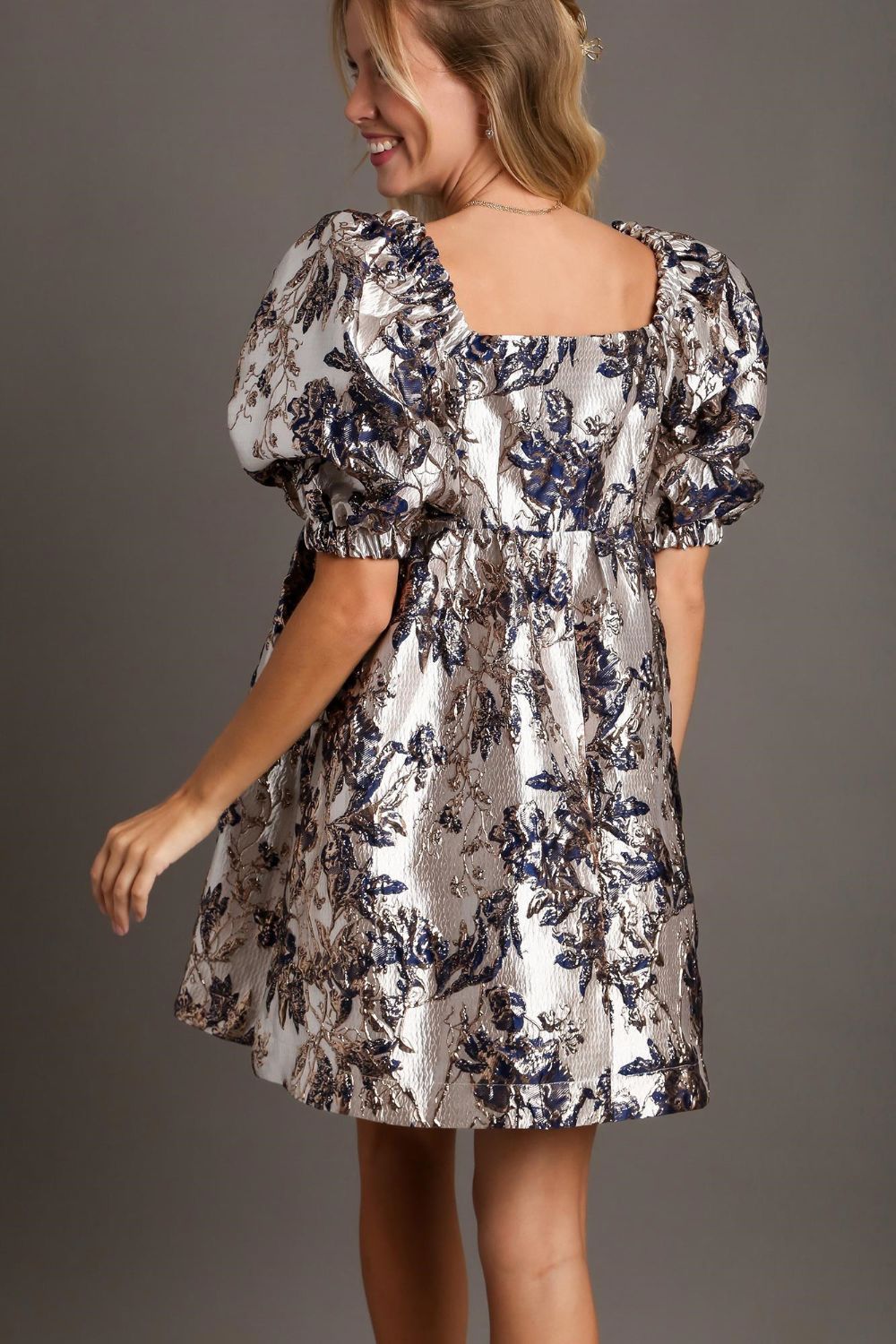 Umgee Metallic Jacquard Puff Sleeve Dress Apparel/Dress Dress Ship from USA TikTok Trendsi Umgee USA USPS Walmart Walmart Apparel Trendsi https://www.cyberehub.com