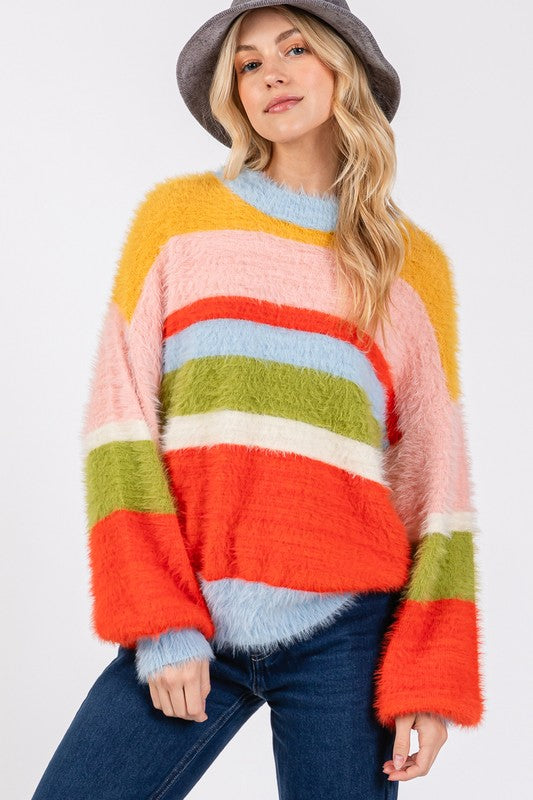 SAGE + FIG Color Block Round Neck Dropped Shoulder Sweater Multicolor Apparel Apparel SAGE+FIG Ship from USA TikTok Trendsi Trendsi https://www.cyberehub.com