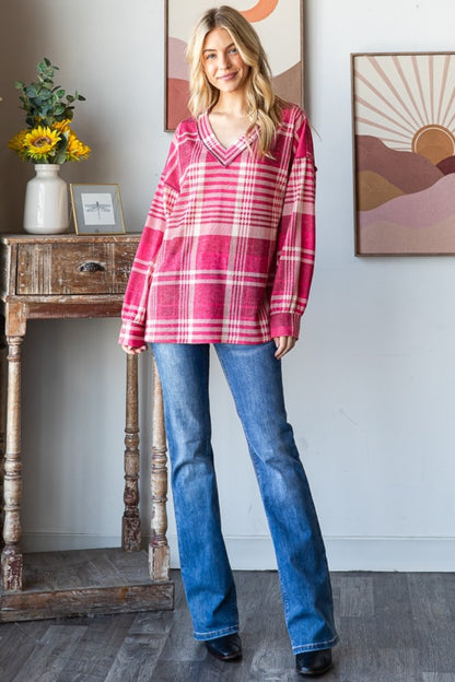 Heimish Plaid Drop Shoulder V-Neck T-Shirt Tops/Jackets/Sweaters Clothing Tops Heimish Ship from USA TikTok Trendsi USPS Walmart Trendsi https://www.cyberehub.com