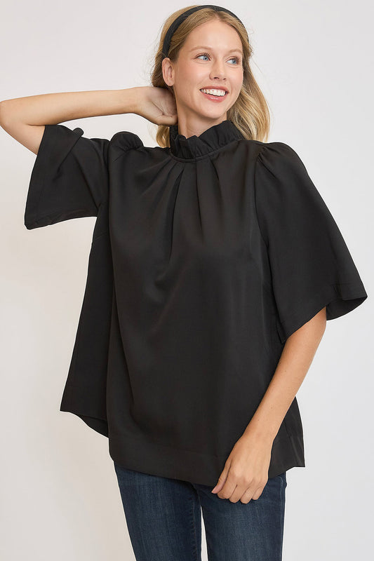 Umgee Bow Tie Back Mock Neck Half Sleeve Blouse Black Apparel/Tops Ship from USA TikTok Tops Trendsi Umgee USA USPS Walmart Walmart Apparel Trendsi https://www.cyberehub.com