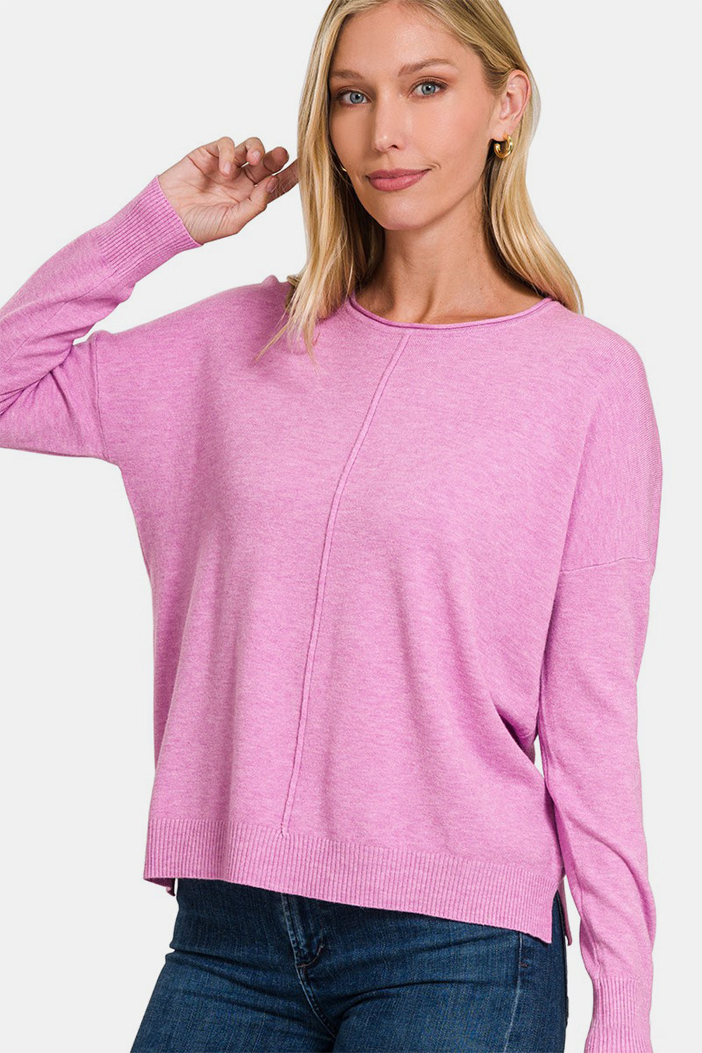 Zenana Front Seam Round Neck Sweater Tops/Jackets/Sweaters Clothing Tops Ship from USA TikTok Trendsi USPS Walmart Zenana Trendsi https://www.cyberehub.com