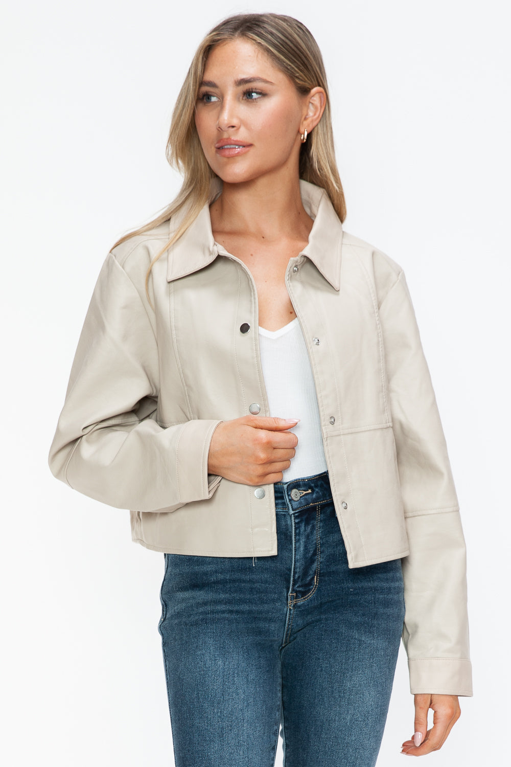 Snobbish Snap Down Long Sleeve PU Leather Jacket Tops/Jackets/Sweaters Clothing Tops Ship from USA Snobbish TikTok Trendsi USPS Walmart Trendsi https://www.cyberehub.com