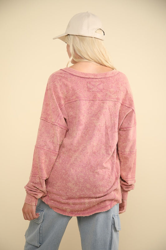 VERY J Washed V-Neck Exposed Seam Knit Top Shirt Apparel Clothing Tops price-change-job-active Ship from USA Shirts USA VERY J Women Trendsi https://www.cyberehub.com