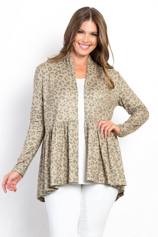 Be Stage Full Size Peplum Leopard Open Front Long Sleeve Cardigan Sage Tops/Jackets/Sweaters BE Stage Clothing Tops Ship from USA TikTok Trendsi USPS Walmart Trendsi https://www.cyberehub.com
