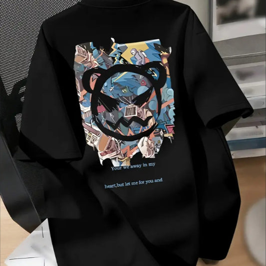 Boys' Colorful Cat Head Graphic Tee - Casual Crew Neck, Short Sleeve, Machine Washable - Perfect For Spring Summer Apparel/Shirt/Graphic Shirt SNULLO https://www.cyberehub.com