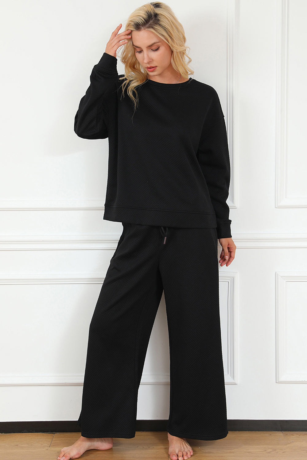 Double Take Full Size Textured Long Sleeve Top and Drawstring Pants Set Apparel/Tops Double Take Ship from USA TikTok Tops Trendsi USPS Walmart Walmart Apparel Trendsi https://www.cyberehub.com