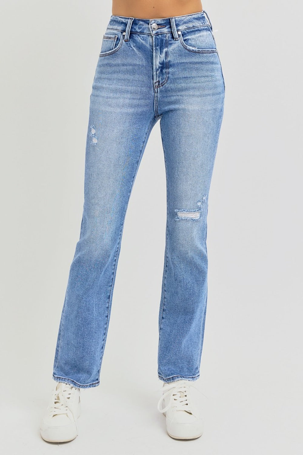 RISEN Full Size Distressed High-Rise Ankle Straight Jeans Medium Bottoms Bottoms Clothing RISEN Ship from USA Women Trendsi https://www.cyberehub.com