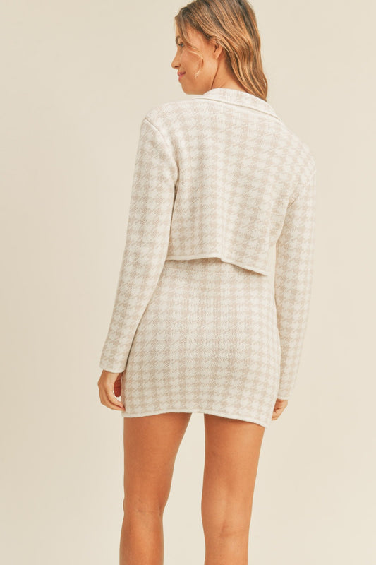 MABLE Houndstooth Cropped Knit Cardigan and Mini Skirt Set Shirt Apparel Clothing Tops MABLE Ship from USA Shirts USA Women Trendsi https://www.cyberehub.com