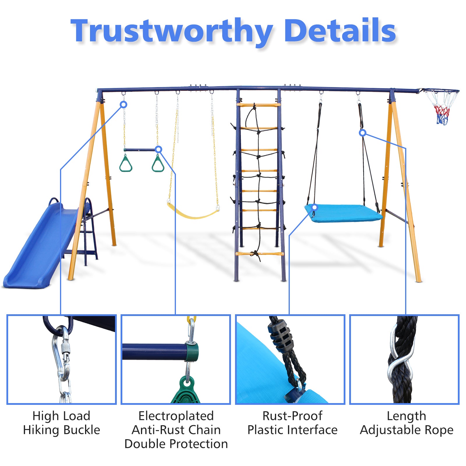 500 lbs 7 in 1 Swing Set for Kids Backyard Outdoor A-Frame Heavy-Duty Metal Swing Sets with Slide, 2 Swing Seats, 1 Climbing Net & Ladder, 1 Gym Ring, 1 Basket Giga GNJ Kids Toys Giga https://www.cyberehub.com