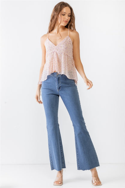 Miss Love / Kevin Co. Floral Print V-Neck Criss-Cross Back Flare Cami Apparel/Tops Ship from USA Tasha apparel TikTok Tops Trendsi USPS Walmart Walmart Apparel Trendsi https://www.cyberehub.com