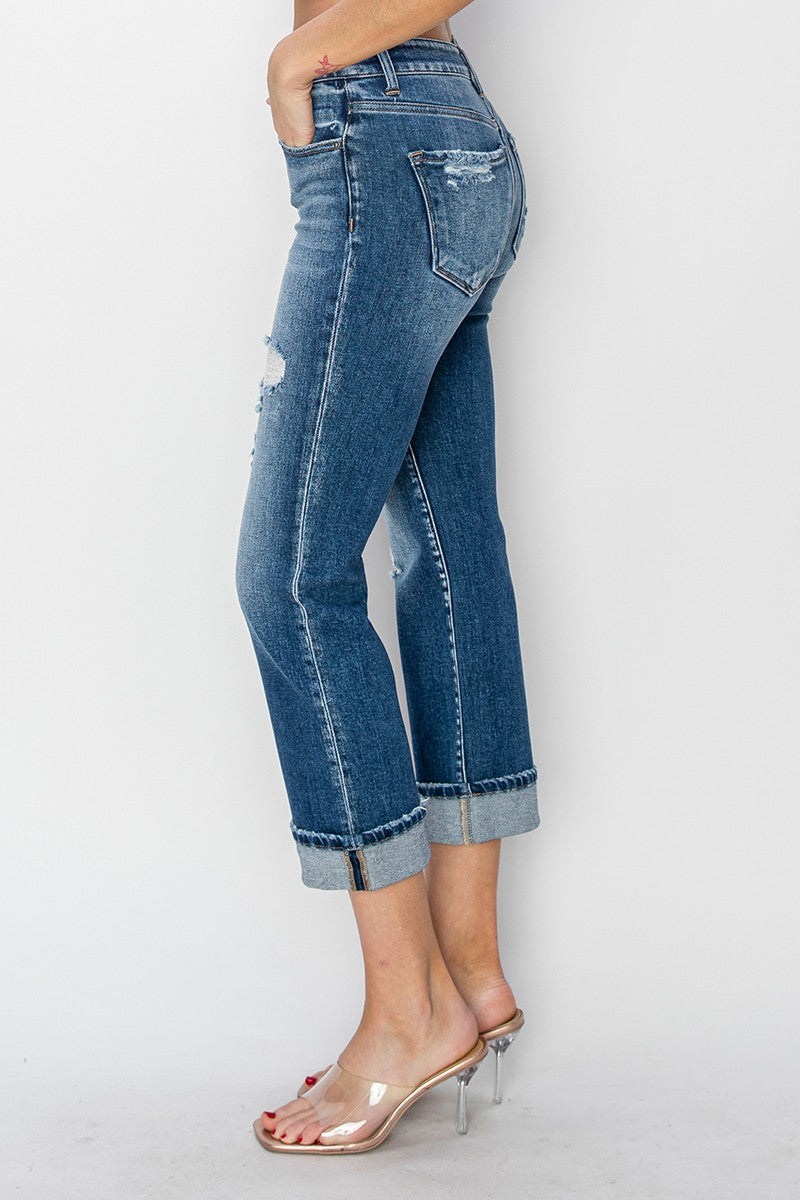 RISEN Full Size Cuffed Ankle Distressed Straight Jeans Bottoms Bottoms Clothing RISEN Ship from USA Women Trendsi https://www.cyberehub.com