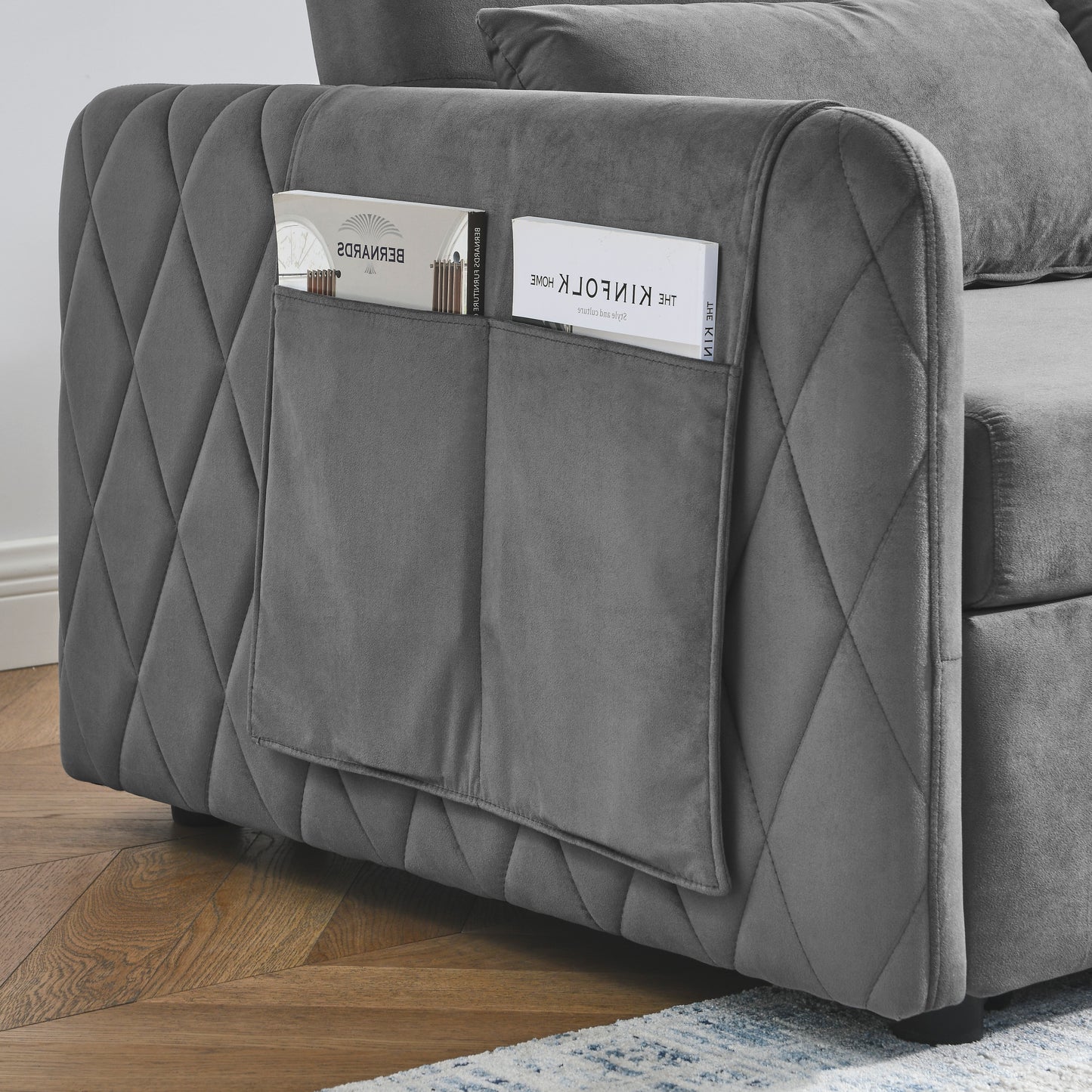 55" Modern Convertible Sofa Bed with 2 Detachable Arm Pockets, Velvet Loveseat Sofa with Pull Out Bed, 2 Pillows and Living Room Adjustable Backrest, Grid Design Armrests Giga GNJ Home Home & Garden Sofa Walmart Giga https://www.cyberehub.com