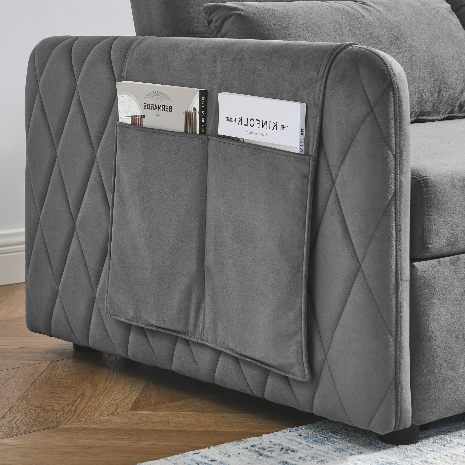 55" Modern Convertible Sofa Bed with 2 Detachable Arm Pockets, Velvet Loveseat Sofa with Pull Out Bed, 2 Pillows and Living Room Adjustable Backrest, Grid Design Armrests Giga GNJ Home Home & Garden Sofa Walmart Giga https://www.cyberehub.com