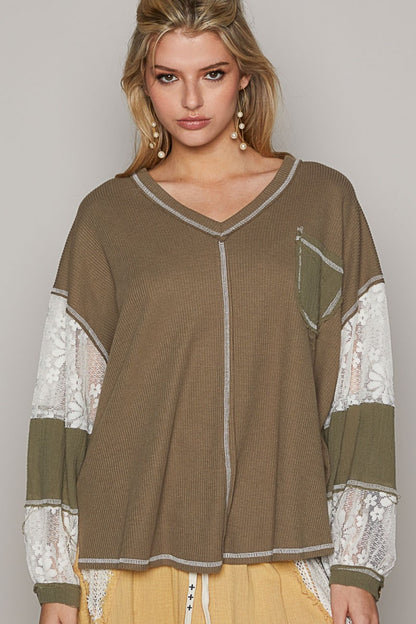 POL V-Neck Lace Balloon Sleeve Exposed Seam Top Apparel/Tops POL Ship from USA TikTok Tops Trendsi USPS Walmart Walmart Apparel Trendsi https://www.cyberehub.com
