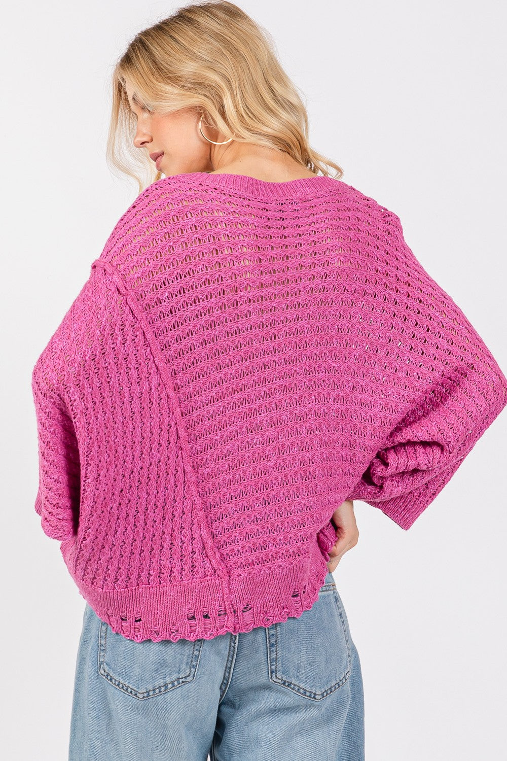SAGE + FIG Distressed Asymmetrical Open Stitch Sweater Shirt Apparel Clothing Tops SAGE+FIG Ship from USA Shirts USA Women Trendsi https://www.cyberehub.com