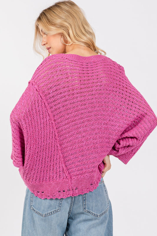SAGE + FIG Distressed Asymmetrical Open Stitch Sweater Shirt Apparel Clothing Tops SAGE+FIG Ship from USA Shirts USA Women Trendsi https://www.cyberehub.com