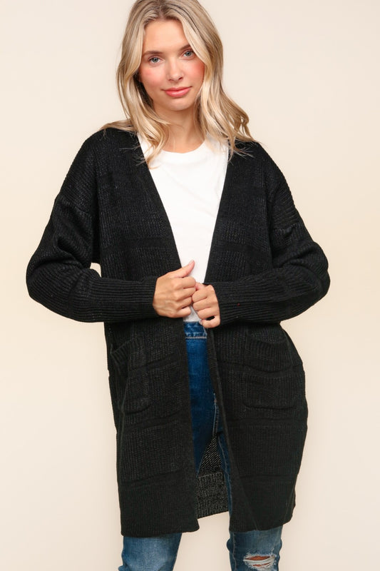 Haptics Stripe Textured Open Front Cardigan with Pockets Black Shirt Apparel Clothing Tops Haptics Ship from USA Shirts USA Women Trendsi https://www.cyberehub.com