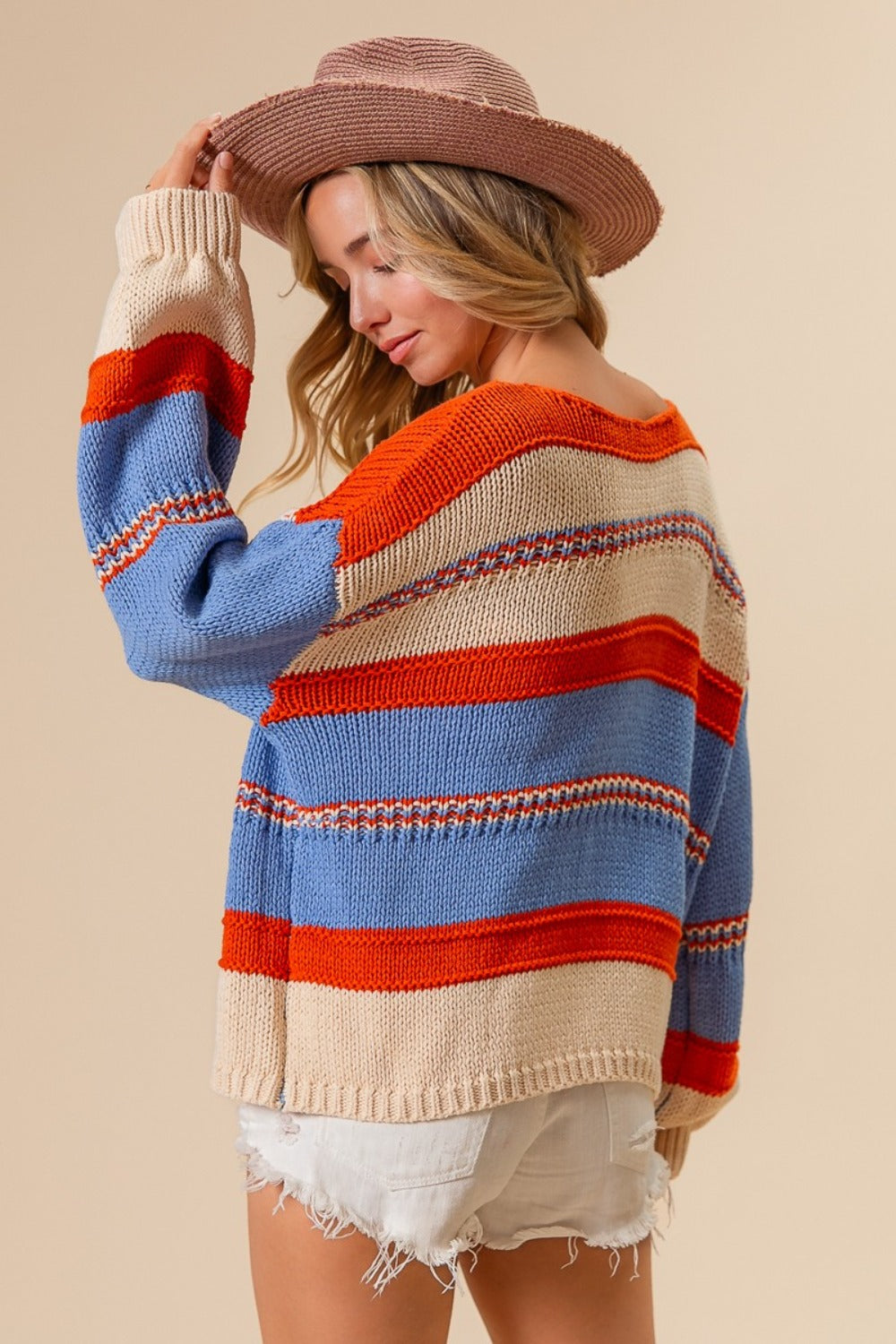 BiBi Multi Color Stripe Scoop Neck Sweater Shirt Apparel BiBi Clothing Tops Ship from USA Shirts USA Women Trendsi https://www.cyberehub.com