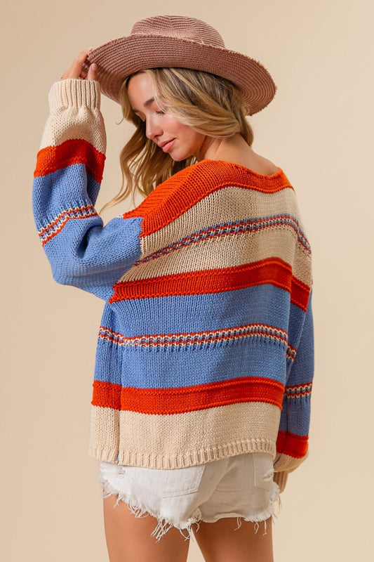 BiBi Multi Color Stripe Scoop Neck Sweater Shirt Apparel BiBi Clothing Tops Ship from USA Shirts USA Women Trendsi https://www.cyberehub.com