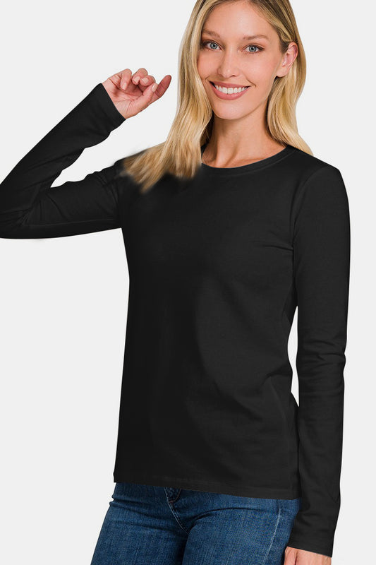 Zenana Full Size Solid Color Round Neck Long Sleeve T-Shirt Black Apparel/Tops Ship from USA TikTok Tops Trendsi USPS Walmart Walmart Apparel Zenana Trendsi https://www.cyberehub.com