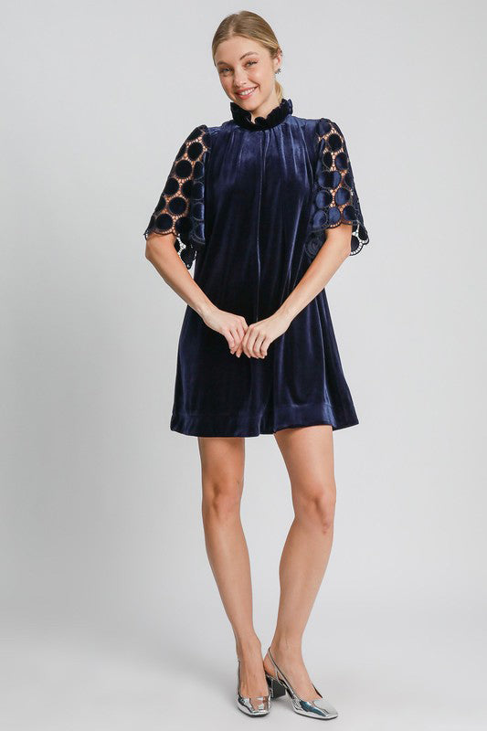 Umgee Dotted Lace Half Sleeve Mock Neck Back Tie Velvet Dress Apparel Apparel Ship from USA TikTok Trendsi Umgee USA Trendsi https://www.cyberehub.com