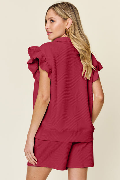 Double Take Full Size Texture Flounce Sleeve Top and Drawstring Shorts Set Apparel/Tops Double Take Ship from USA TikTok Tops Trendsi USPS Walmart Walmart Apparel Trendsi https://www.cyberehub.com