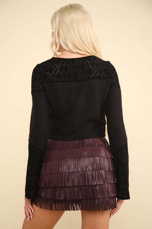 VERY J V-Neck Lace Detail Button Down Crop Ribbed Knit Top Shirt Apparel Clothing Tops Ship from USA Shirts USA VERY J Women Trendsi https://www.cyberehub.com