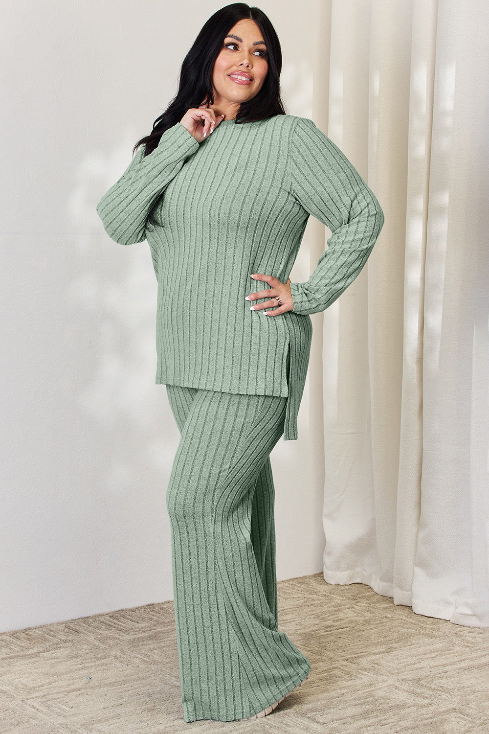 Basic Bae Full Size Ribbed High-Low Top and Wide Leg Pants Set Apparel/Tops Basic Bae Ship from USA TikTok Tops Trendsi USPS Walmart Walmart Apparel Trendsi https://www.cyberehub.com