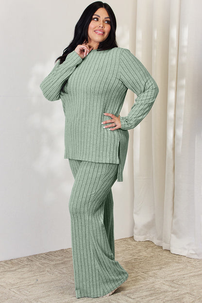 Basic Bae Full Size Ribbed High-Low Top and Wide Leg Pants Set Apparel/Tops Basic Bae Ship from USA TikTok Tops Trendsi USPS Walmart Walmart Apparel Trendsi https://www.cyberehub.com