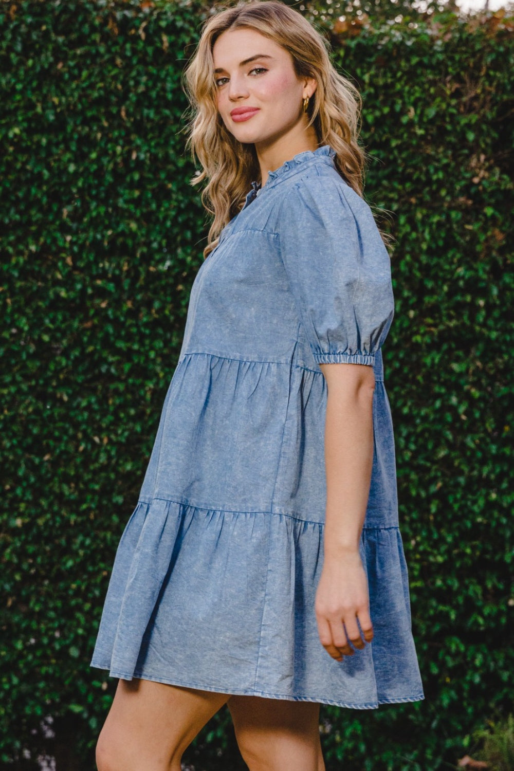 ODDI Washed Tiered Mini Denim Dress Apparel/Dress Dress ODDI Ship from USA TikTok Trendsi USPS Walmart Walmart Apparel Trendsi https://www.cyberehub.com