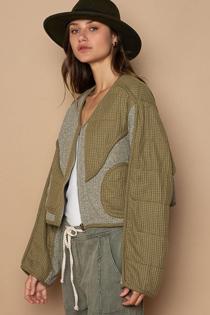 POL Quilted Knit Viding Detail Knit Patch Jacket Shirt Apparel Clothing Tops POL Ship from USA Shirts USA Women Trendsi https://www.cyberehub.com