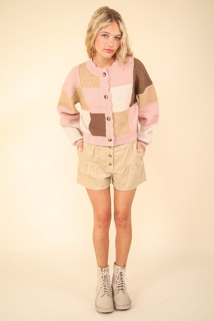 VERY J Color Block Button Down Textured Sweater Cardigan Shirt Apparel Clothing Tops Ship from USA Shirts USA VERY J Women Trendsi https://www.cyberehub.com