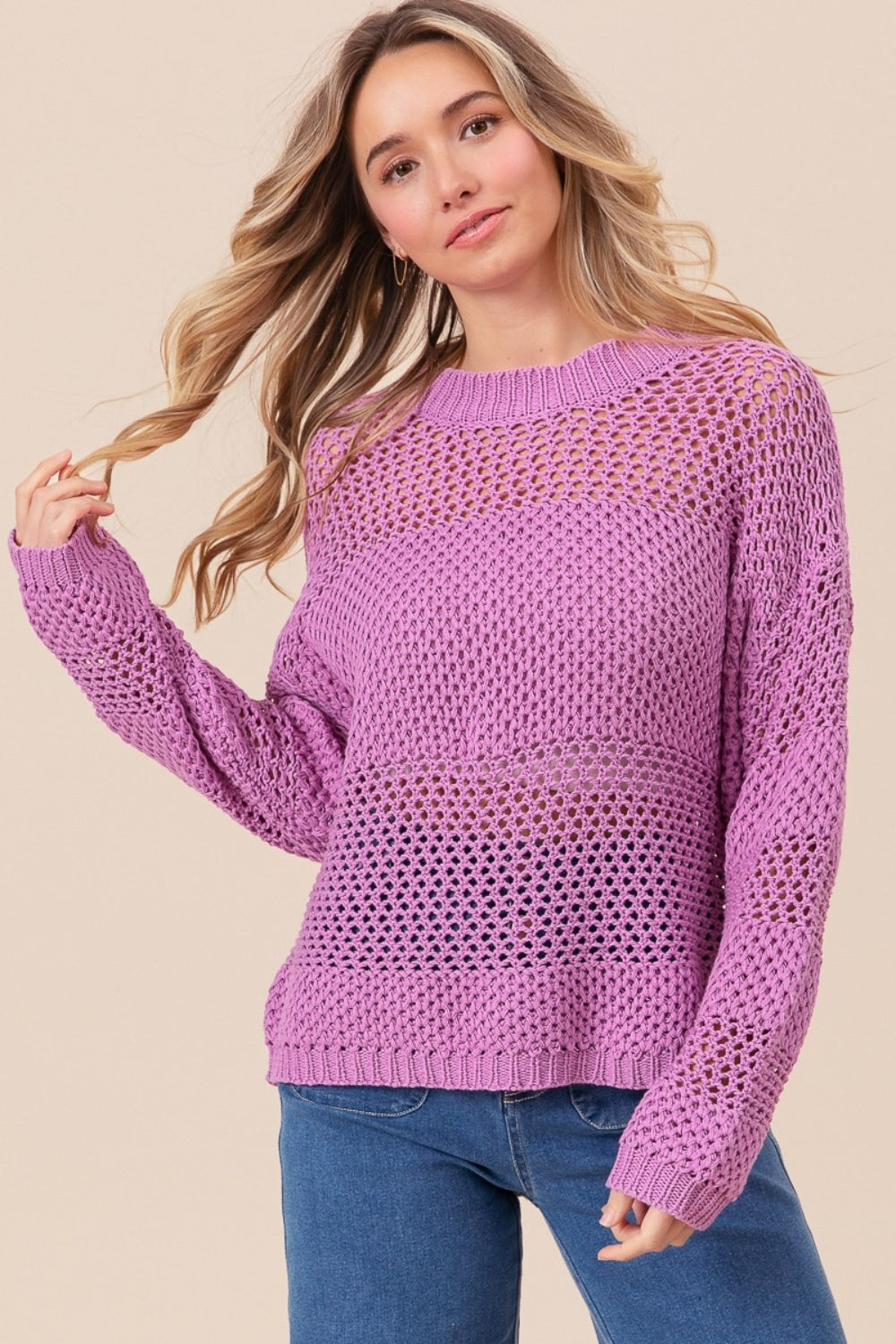 BiBi Openwork Long Sleeve Knit Top Shirt Apparel BiBi Clothing Tops Ship from USA Shirts USA Women Trendsi https://www.cyberehub.com