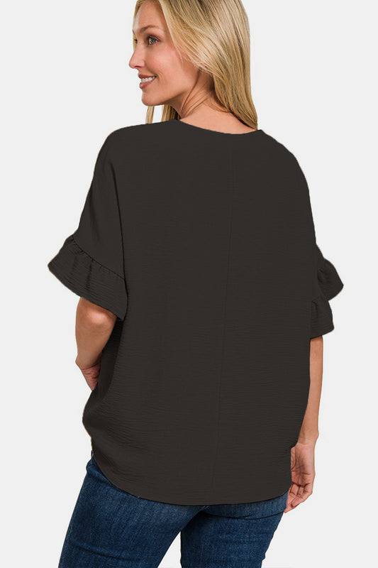 Zenana V-Neck Flutter Sleeve Top Apparel/Tops Ship from USA TikTok Tops Trendsi USPS Walmart Walmart Apparel Zenana Trendsi https://www.cyberehub.com