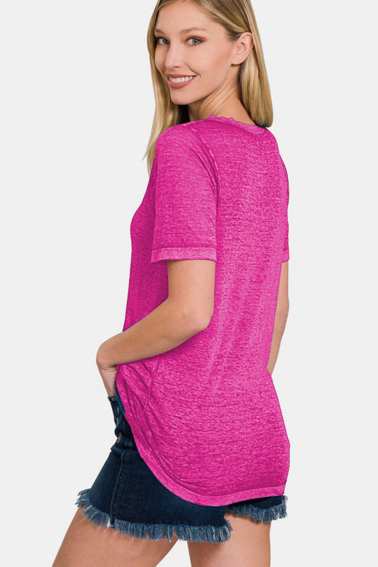 Zenana V-Neck Short Sleeve T-Shirt Apparel/Tops Ship from USA TikTok Tops Trendsi USPS Walmart Walmart Apparel Zenana Trendsi https://www.cyberehub.com