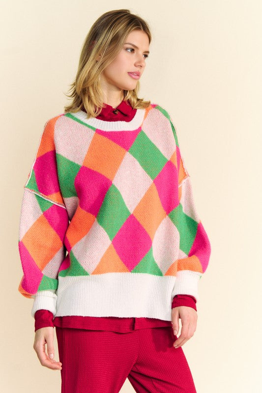 Davi & Dani Exposed Seam Color Block Dropped Shoulder Sweater Pink Orange Tops/Jackets/Sweaters Clothing Tops Davi & Dani Ship from USA TikTok Trendsi USPS Walmart Trendsi https://www.cyberehub.com
