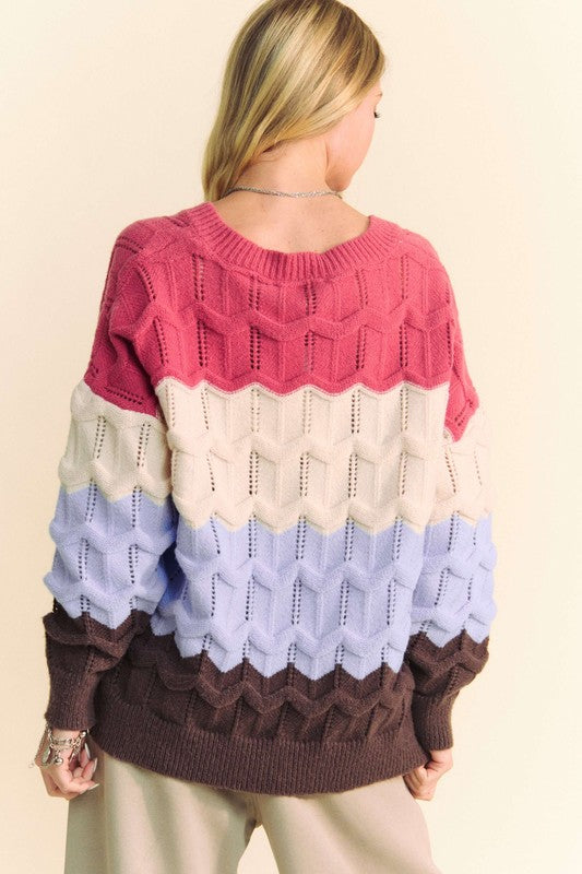 Davi & Dani Wavy Texture Color Block V-Neck Sweater Tops/Jackets/Sweaters Clothing Tops Davi & Dani Ship from USA TikTok Trendsi USPS Walmart Trendsi https://www.cyberehub.com