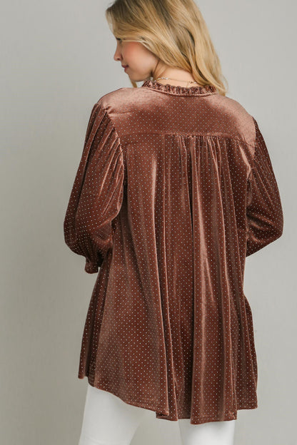 Umgee Full Size Beaded Frill Flounce Sleeve Velvet Babydoll Blouse Apparel Apparel Ship from USA TikTok Trendsi Umgee USA Trendsi https://www.cyberehub.com