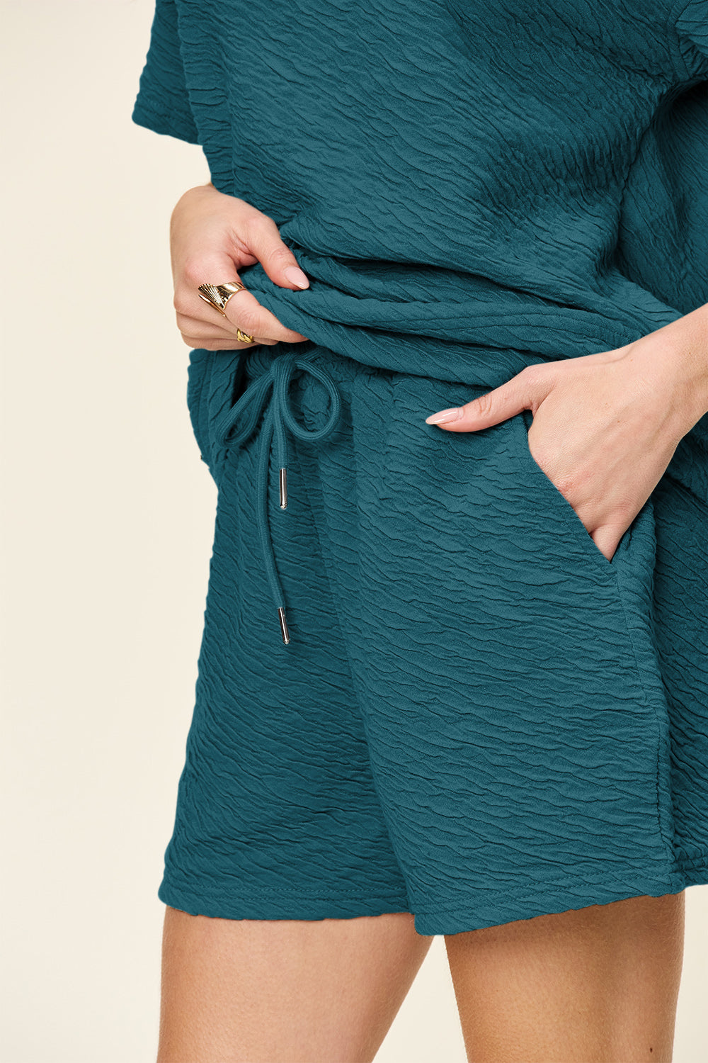 Double Take Full Size Texture Short Sleeve T-Shirt and Drawstring Shorts Set Apparel/Tops Double Take Ship from USA TikTok Tops Trendsi USPS Walmart Walmart Apparel Trendsi https://www.cyberehub.com