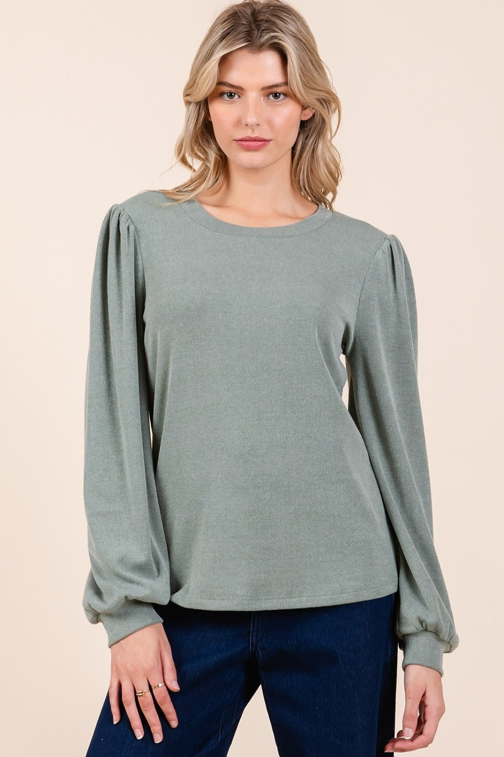 Mittoshop Round Neck Long Sleeve Rib Knit Top Sage Shirt Apparel Clothing Tops Mittoshop Ship from USA Shirts USA Women Trendsi https://www.cyberehub.com