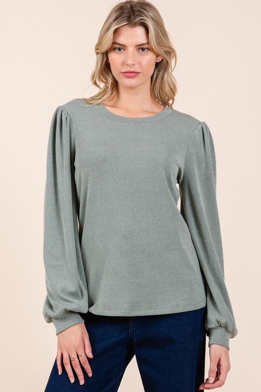 Mittoshop Round Neck Long Sleeve Rib Knit Top Sage Shirt Apparel Clothing Tops Mittoshop Ship from USA Shirts USA Women Trendsi https://www.cyberehub.com