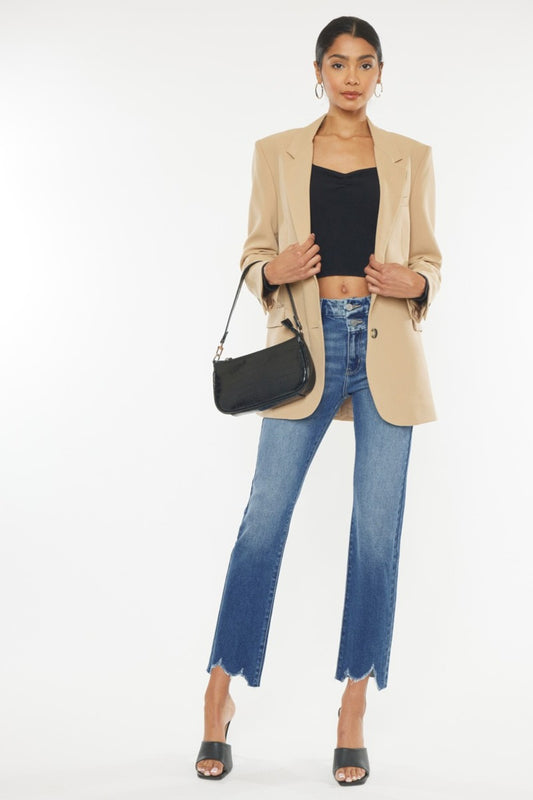 Kancan High Rise Wide Waistband Slim Straight Jeans Medium Bottoms Bottoms Clothing Kancan Ship from USA Women Trendsi https://www.cyberehub.com