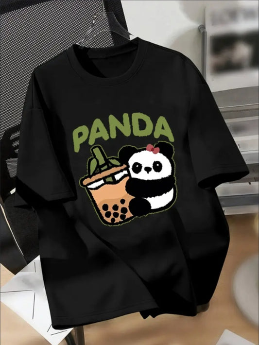 KUQIQIBOY Teen Boys' Casual Short Sleeve T-shirt, Cartoon Panda & Milk Tea Graphic Print Crew Neck Tees, Cool Comfortable Lightweight Tops For Spring And Summer Apparel/Shirt/Graphic Shirt SNULLO https://www.cyberehub.com