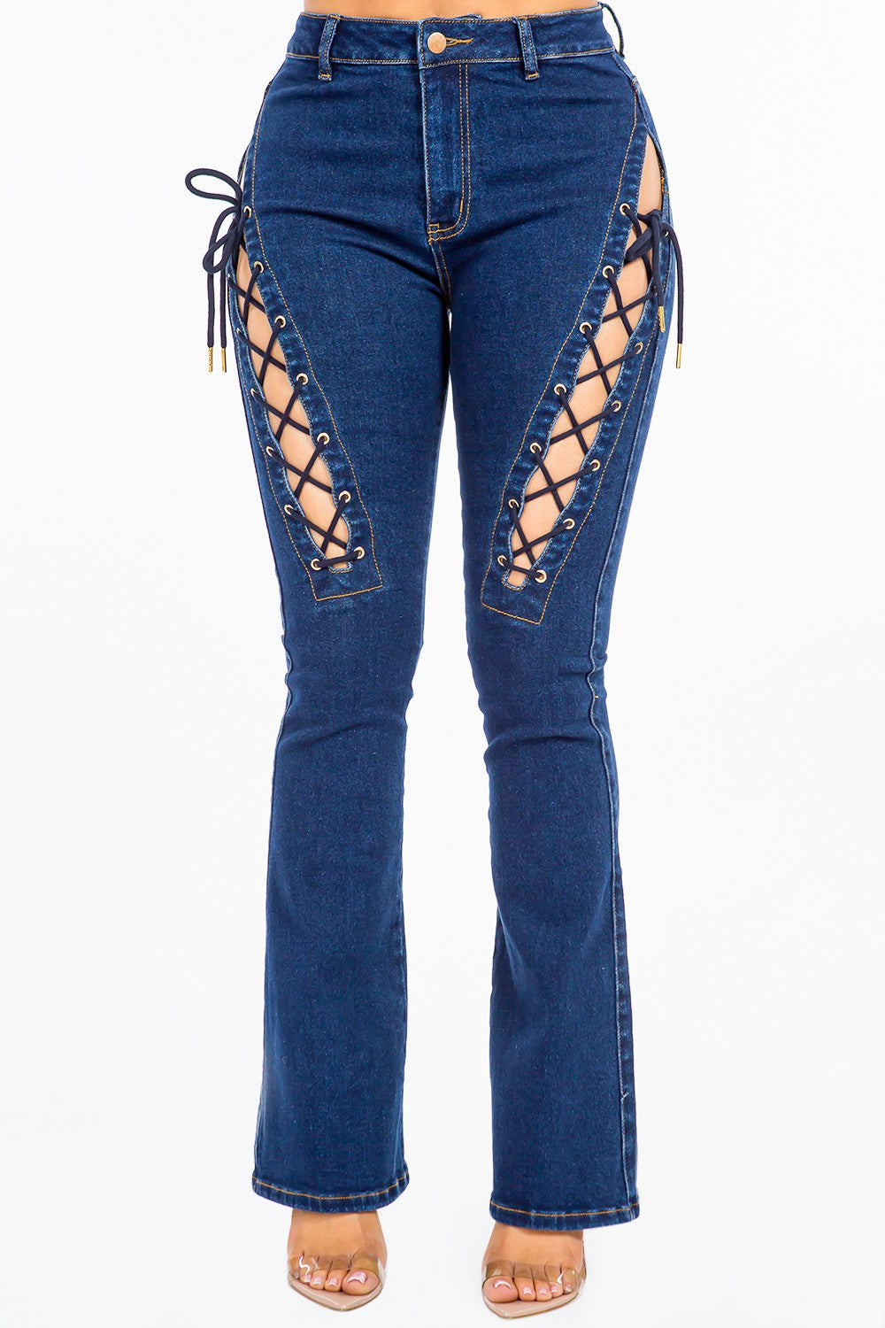 American Bazi High Rise Lace Up Jeans DK Blue Bottoms American Bazi Bottoms Clothing Ship from USA Women Trendsi https://www.cyberehub.com