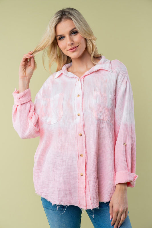 White Birch Full Size Long Sleeve Tie Dye Shirt Pink Apparel/Tops Ship from USA TikTok Tops Trendsi USPS Walmart Walmart Apparel White Birch Trendsi https://www.cyberehub.com