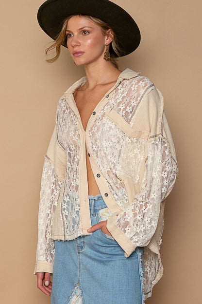 POL Oversize Lace Button-Down Shirt Apparel/Tops POL Ship from USA TikTok Tops Trendsi USPS Walmart Walmart Apparel Trendsi https://www.cyberehub.com
