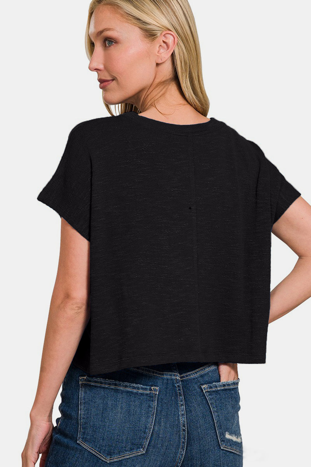 Zenana Round Neck Short Sleeve Crop T-Shirt Apparel/Tops Ship from USA TikTok Tops Trendsi USPS Walmart Walmart Apparel Zenana Trendsi https://www.cyberehub.com
