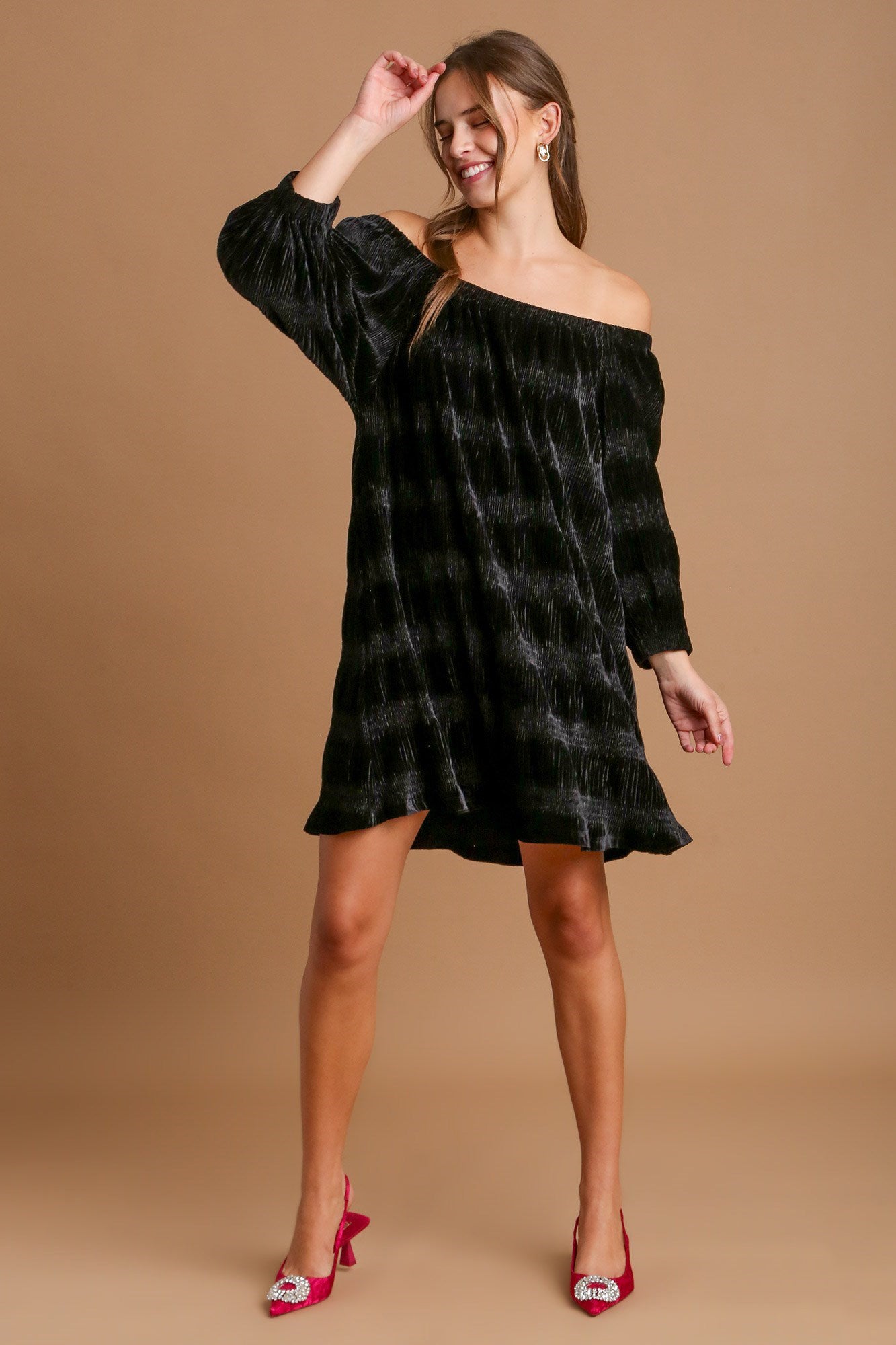 Umgee Off-Shoulder Balloon Sleeve Velvet Mini Dress Apparel Apparel Ship from USA TikTok Trendsi Umgee USA Trendsi https://www.cyberehub.com