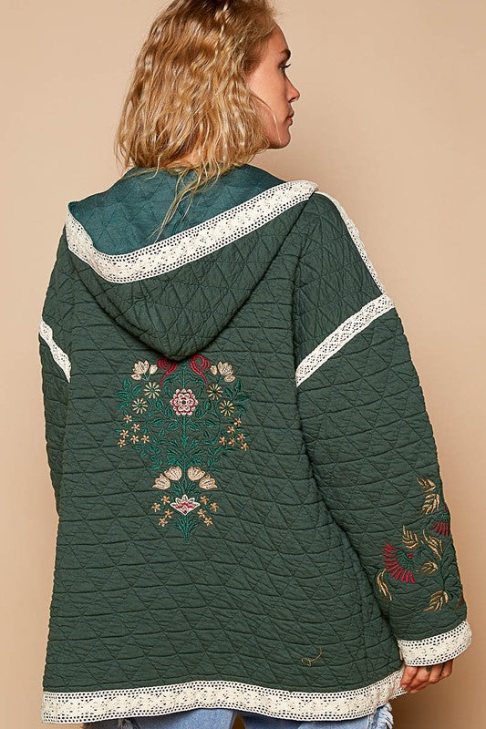 POL Embroidered Open Front Quilted Jacket with Crochet Pockets Tops/Jackets/Sweaters Clothing Tops POL Ship from USA TikTok Trendsi USPS Walmart Trendsi https://www.cyberehub.com